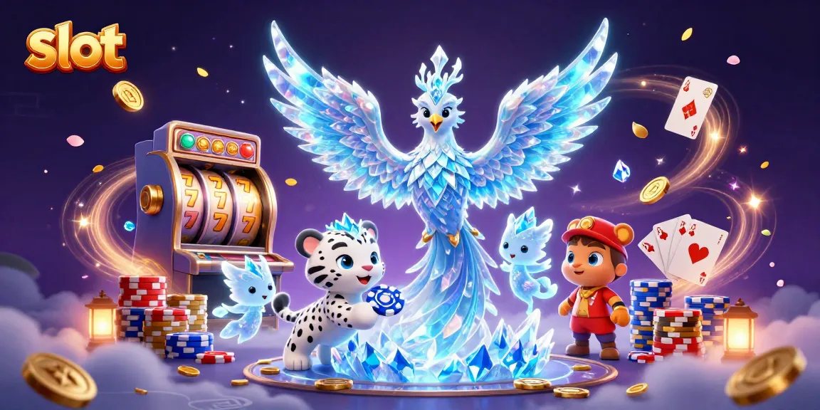Win on slot machines with an enchanting scene of a phoenix, snow leopard, and ice sprites.