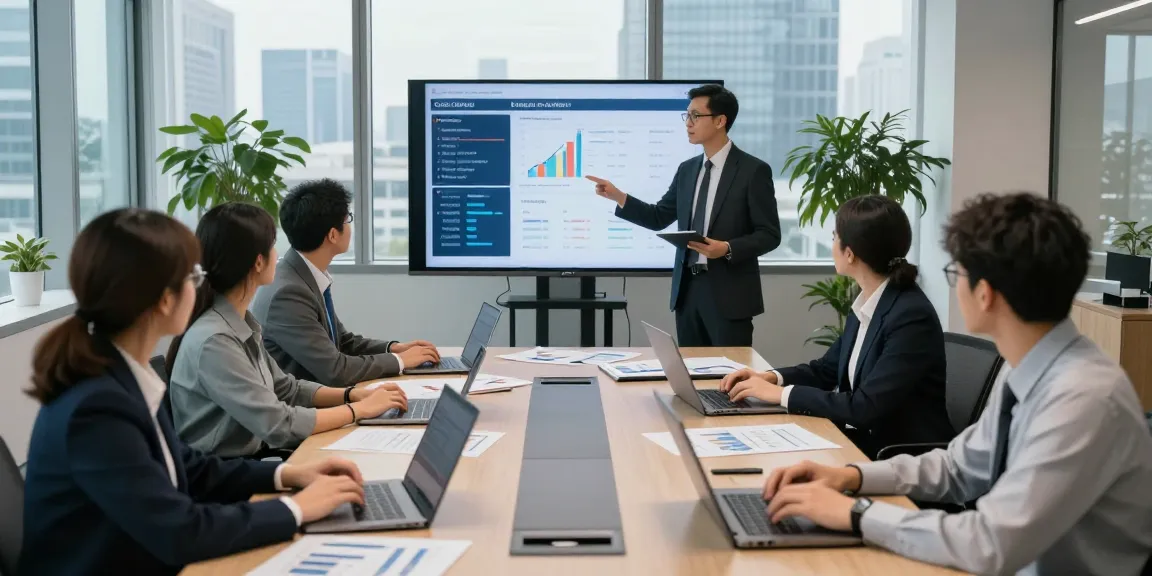 Collaborative meeting on financial crime intelligence with data analytics in a modern office.