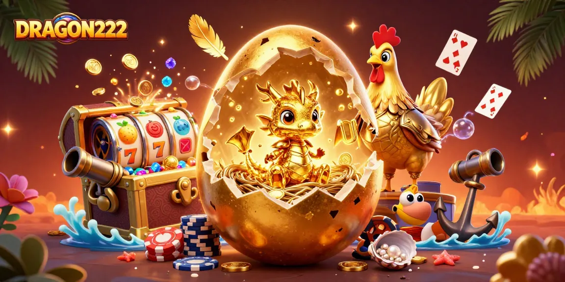 Experience big wins at DRAGON222 with a dynamic scene of golden dragon and slot games.