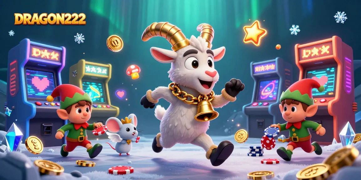 Join the excitement of DRAGON222 with Krampus in a festive casino, capturing vibrant gaming action.