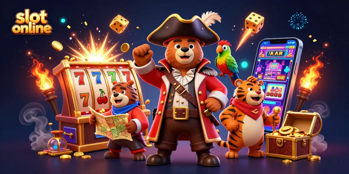 Experience thrilling slot online action with a pirate bear and friends celebrating a jackpot.