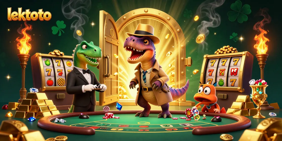 Experience lektoto's thrilling casino action with a velociraptor card counter and colorful slot elements.