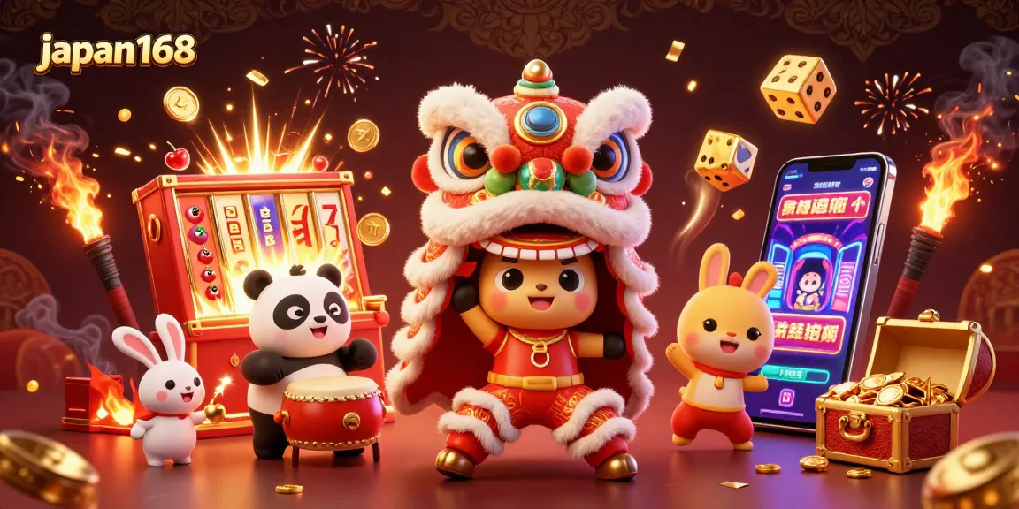 Experience the excitement of japan168 with a vibrant 3D casino scene featuring a jackpot party.