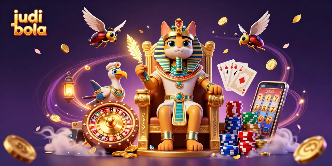 Engage in judi bola with a pharaoh cat amidst dazzling casino elements and rich 3D details.