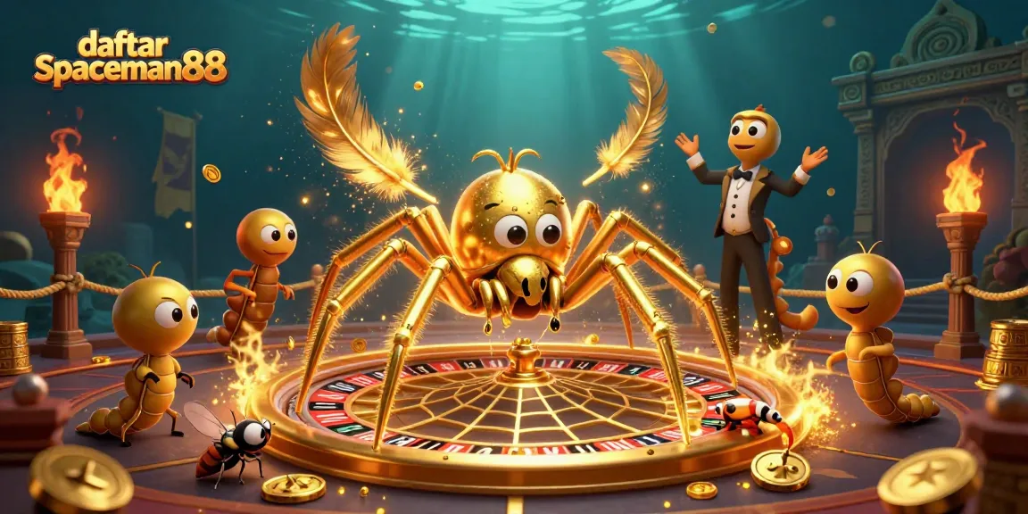 Engage in the thrilling experience with daftar spaceman88 as golden spider spins a roulette web.